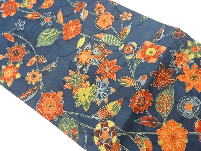 手織り紬草花模様名古屋帯